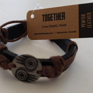 Leather bracelet with pewter charm (together)